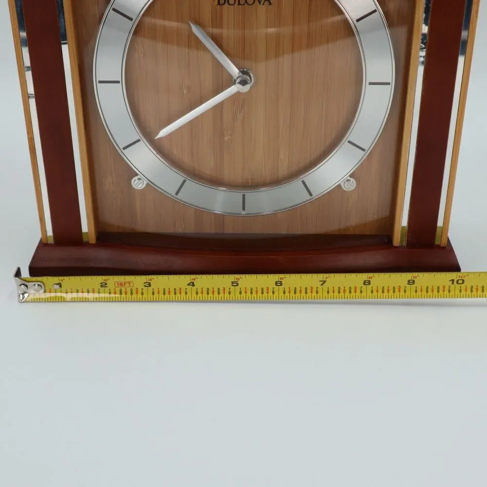 Bulova Empire Bamboo Mantel Clock Quartz 9.5 x 10 Inches Brown Silver